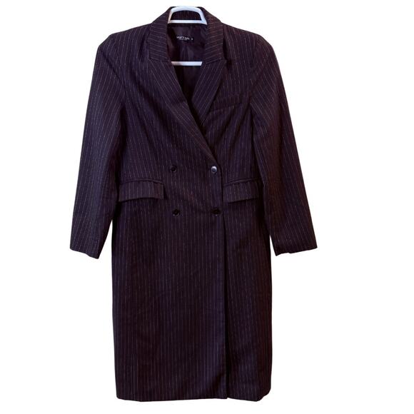 Nasty Gal Women’s Pin Stripe Wool Blend Trench Coat Size M - Picture 1 of 4